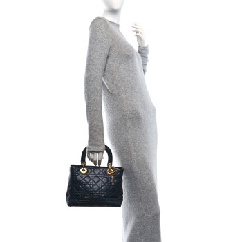 CHRISTIAN DIOR Lambskin Cannage Medium Lady Dior Navy Blue
