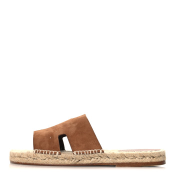 HERMES Suede Goatskin Mens Hon Antigua Espadrille Sandals 43 Brun Amourette