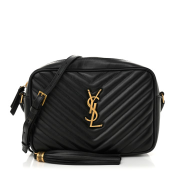 SAINT LAURENT Calfskin Matelasse Monogram Lou Camera Bag Black