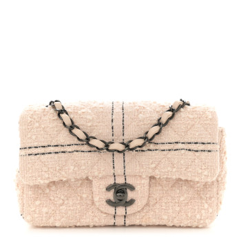 CHANEL Tweed Quilted Mini Rectangular Flap Light Pink Black
