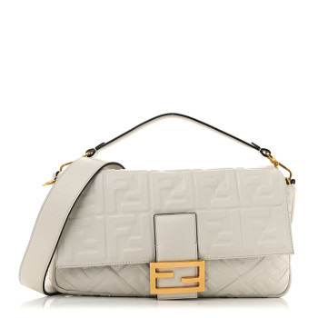 FENDI Nappa FF 1974 Embossed Large Baguette White