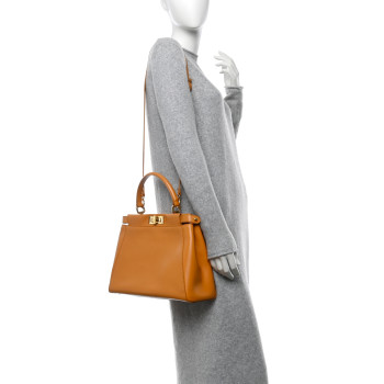 FENDI Vitello Morgan Beaded Medium Peekaboo Iconic Satchel Oro Soft