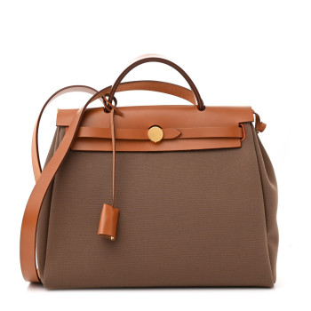 HERMES Military Toile Vache Hunter Herbag Zip Retourne 31 PM Etoupe Dune Fauve