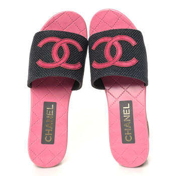 CHANEL Fabric Suede Calfskin Wooden CC Clogs  37 Dark Grey Fuchsia