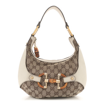 GUCCI Monogram Bamboo Horsebit Hobo Off White