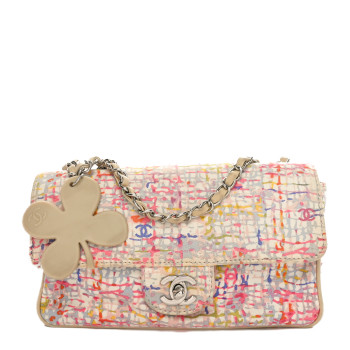 CHANEL Canvas Watercolor Tweed Print Clover Small Flap Multicolor