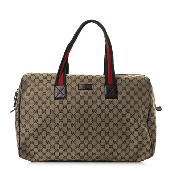 GUCCI GG Monogram Web Large Collapsible Carry On Duffle Beige Brown