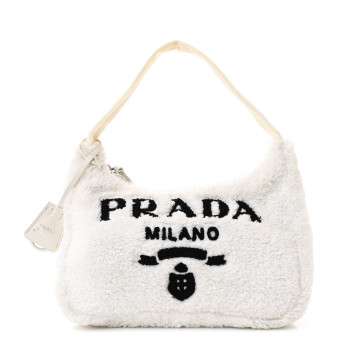 PRADA Terry Cloth Mini Re-Edition 2000 Bag White Black