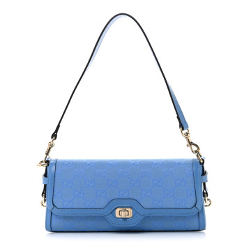 GUCCI GG Monogram Textured Dollar Calfskin Small Luce Shoulder Bag Blue