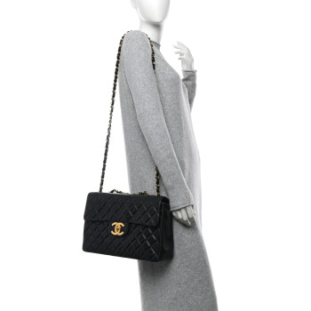 CHANEL Lambskin Quilted XL Jumbo Single Flap Black