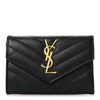 SAINT LAURENT Grain De Poudre Matelasse Chevron Small Monogram Envelope Wallet Black