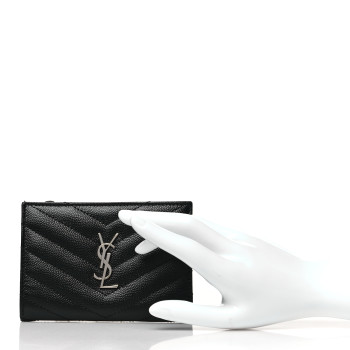 SAINT LAURENT Grain De Poudre Matelasse Chevron Monogram Zipped Two-Part Wallet Black