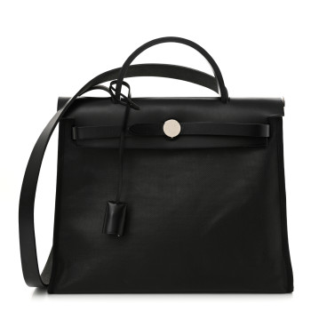 HERMES Toile H Berline Vache Hunter Herbag Zip PM 31 Black Ecru