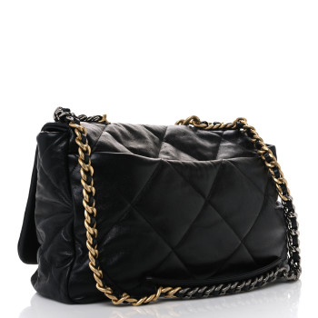 CHANEL Lambskin Quilted Maxi Chanel 19 Flap Black
