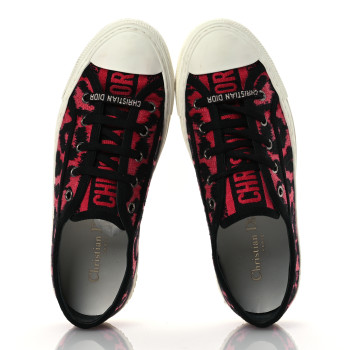 CHRISTIAN DIOR Canvas Leopard Embroidered Womens Walk N Dior Low Top Sneakers 37.5 Framboise