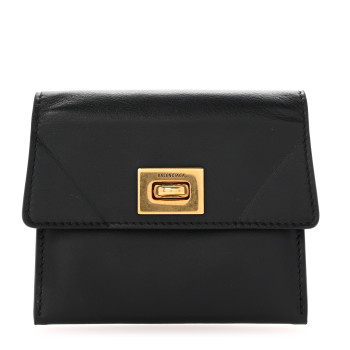 BALENCIAGA Natural Smooth Calfskin Rodeo Flap Wallet Black