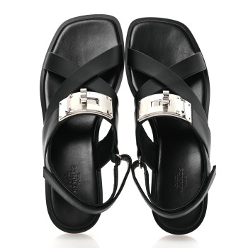 HERMES Calfskin Womens Ines Sandals 38 Black