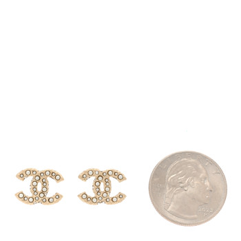 CHANEL Pearl Crystal CC Earrings Light Gold