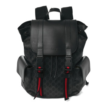 GUCCI Soft GG Supreme Monogram Calfskin Web Double Buckle Backpack Black