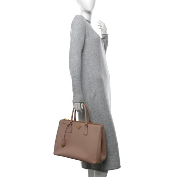 PRADA Saffiano Large Galleria Double Zip Tote Cammeo