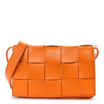 BOTTEGA VENETA Lambskin Maxi Intrecciato Cassette Crossbody Bag Tangerine