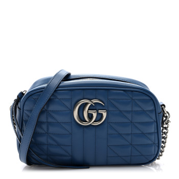 GUCCI Calfskin Matelasse Aria Small GG Marmont Chain Shoulder Bag Clear Blue