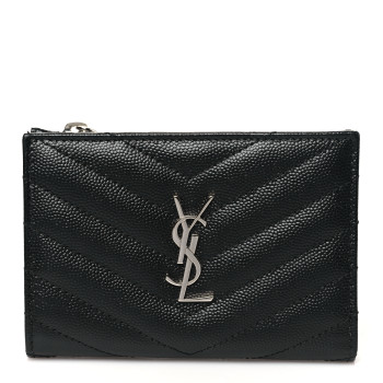 SAINT LAURENT Grain De Poudre Matelasse Chevron Monogram Zipped Two-Part Wallet Black