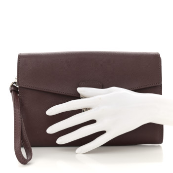 PRADA Saffiano Clutch Wristlet Burgundy