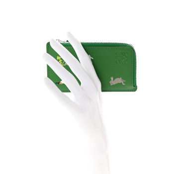 LOEWE X SUNA FUJITA Smooth Calfskin Bunny Zipped Card Coin Holder Tropical Green