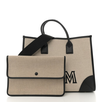 MCM Calfskin Linen Large Munchen Tote Black