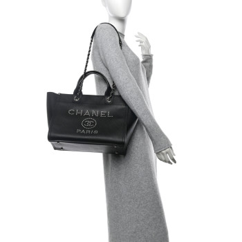 CHANEL Caviar Small Studded Deauville Tote Black