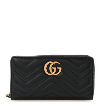 GUCCI Calfskin Matelasse GG Marmont Zip Around Wallet Black