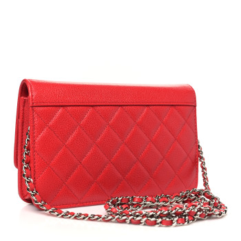 CHANEL Grained Calfskin Quilted CC Box Wallet On Chain WOC Red