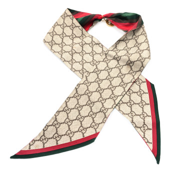 GUCCI Silk Stripe Head Scarf Brown