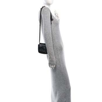 GUCCI Calfskin Matelasse Monochrome GG Marmont Chain Belt Bag Black