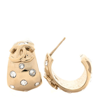 CHANEL Metal Crystal CC Hoop Earrings Gold