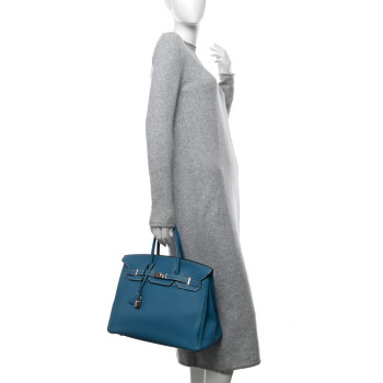 HERMES Togo Birkin 35 Blue Jean