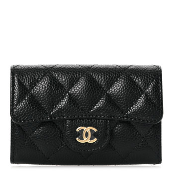 CHANEL Caviar Quilted Flap Card Holder Wallet Black
