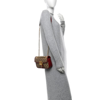 GUCCI Monogram Azalea Calfskin Matelasse Diagonal Mini GG Marmont Shoulder Bag Beige Ebony New Cherry Red