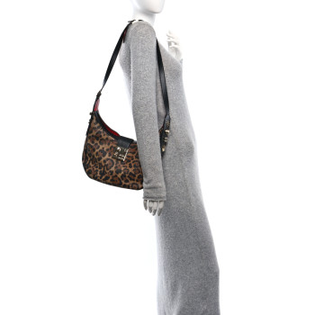 CHRISTIAN LOUBOUTIN Calfskin Leopard Print Carasky Shoulder Bag Black