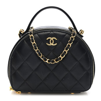 CHANEL Lambskin Quilted Chic Riviera Top Handle Vanity Case Black