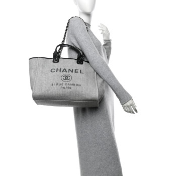 CHANEL Canvas Medium Deauville Tote Grey