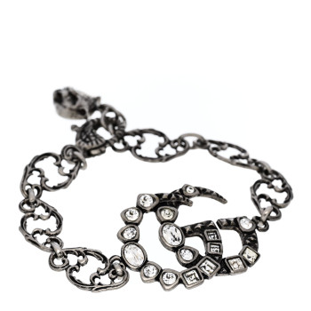 GUCCI Oxidized Metal Crystal Double G Bracelet Silver