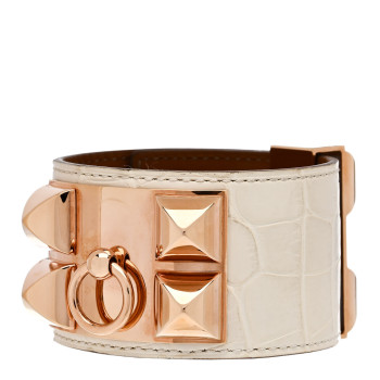 HERMES Shiny Alligator Collier De Chien CDC Bracelet T3 Nata