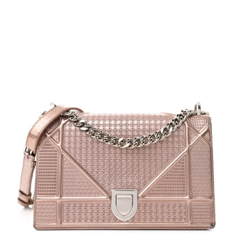CHRISTIAN DIOR Metallic Patent Micro-Cannage Small Diorama Flap Bag Hyper Pink