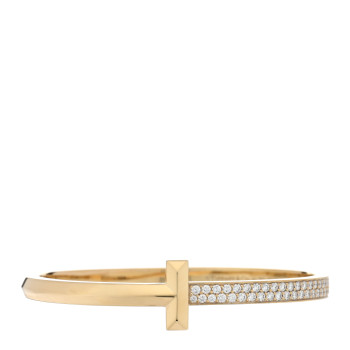 TIFFANY 18K Yellow Gold Diamond Wide T1 Hinged Bangle Bracelet