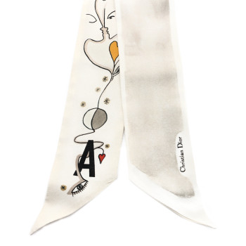 CHRISTIAN DIOR Silk ABCDior Mitzah "A" Scarf Off White