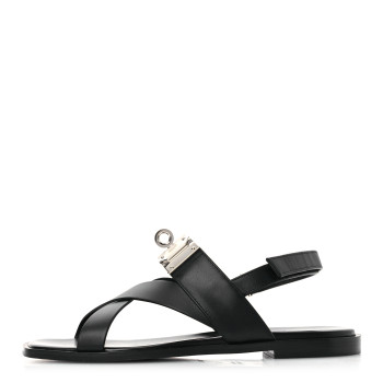 HERMES Calfskin Womens Ines Sandals 38 Black