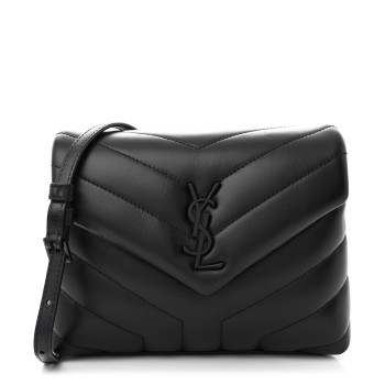 SAINT LAURENT Calfskin Y Quilted Monogram Monochrome Toy Loulou Crossbody Bag Black