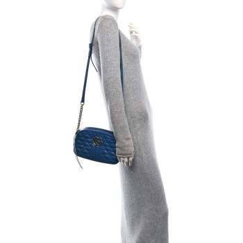 GUCCI Calfskin Matelasse Aria Small GG Marmont Chain Shoulder Bag Clear Blue